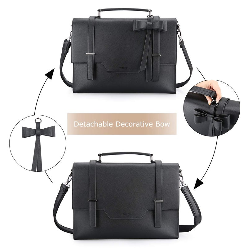 ECOSUSI Laptop Messenger Bag Briefcase for Women Satchel Handbags 15.6 inch Laptop Bag Crossbody Purse with Padded Compartment for Office Travel College, Black - Image 2