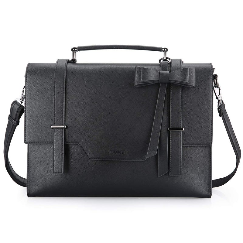 ECOSUSI Laptop Messenger Bag Briefcase for Women Satchel Handbags 15.6 inch Laptop Bag Crossbody Purse with Padded Compartment for Office Travel College, Black - Image 1