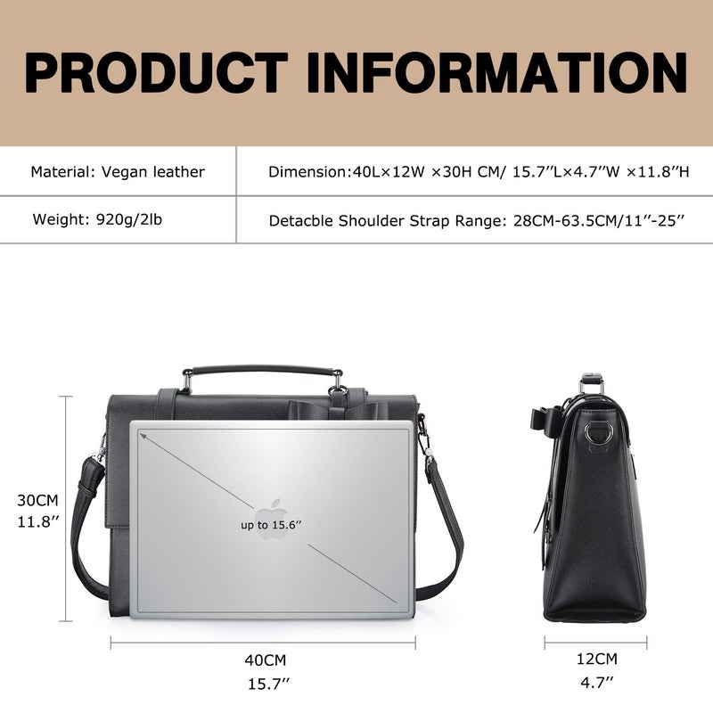 ECOSUSI Laptop Messenger Bag Briefcase for Women Satchel Handbags 15.6 inch Laptop Bag Crossbody Purse with Padded Compartment for Office Travel College, Black - Image 5