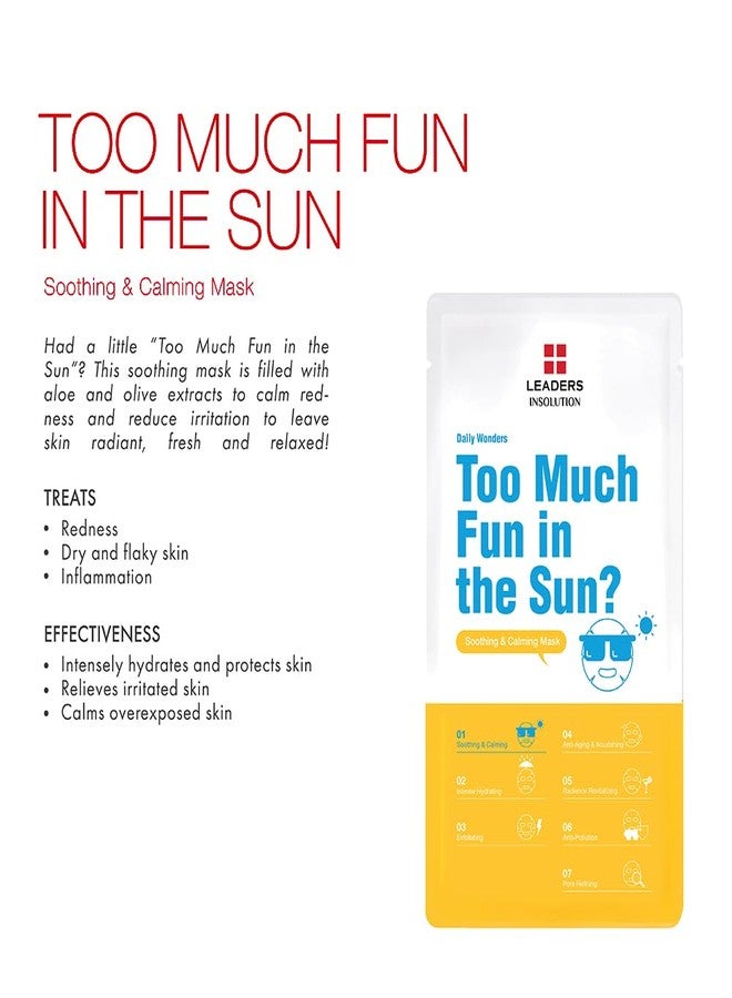Leaders Insolution Daily Wonders Too Much Fun in the Sun? Facial Mask Sheet Soothing and Calming Hydrating Korean Skincare (10 Sheets) - Image 2