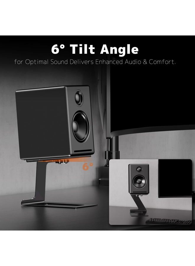 PUTORSEN Desktop Speaker Stands Pair, Speaker Riser for Most Small & Medium Bookshelf Speakers, Computer Speakers, and Studio Monitors, Cantilevered Speaker Stand with Vibration Absorption Pad, Black - Image 3