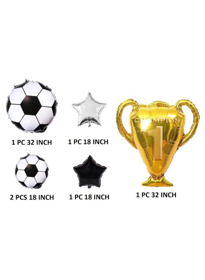 6 Pcs Foot Ball Foil Balloons Soccer Theme Birthday Decoration Items MVP Champion Trophy Balloon Football Birthday Theme Decoration (Pack of 6, Multicolor) - Image 1