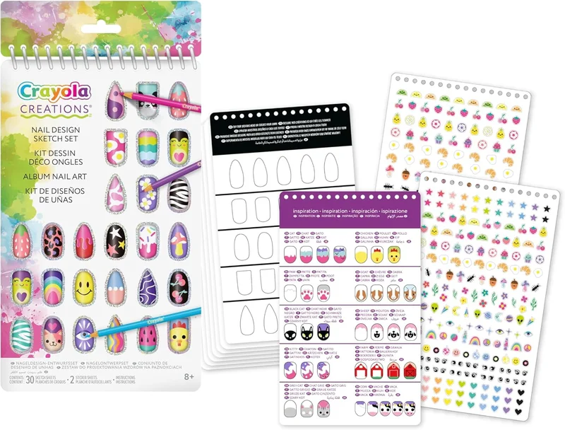 Crayola Crayola Nail Design Portfolio – 30-Page Creative Activity Book with Stickers | DIY Nail Art Sketch & Design Set for Girls Ages 8+ | Fashion & Art Fun