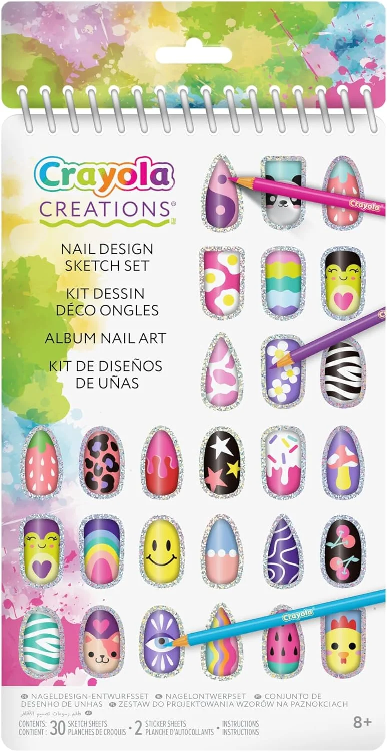 Crayola Crayola Nail Design Portfolio – 30-Page Creative Activity Book with Stickers | DIY Nail Art Sketch & Design Set for Girls Ages 8+ | Fashion & Art Fun
