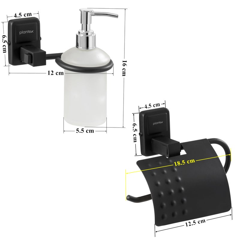 Plantex 304 Grade Stainless Steel Washroom Set of 2 - Toilet Paper Holder/Stand/Liquid Soap Dispenser - Darcy (Black) - Image 2