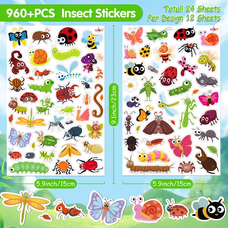 LINAYE 24 Sheets Cute Bug Insect Stickers for Kids, 960 Counts for Scrapbooking,Water Bottles,Envelopes,Laptop Lovely Insect Stickers for Classroom Boys Girls - Image 2