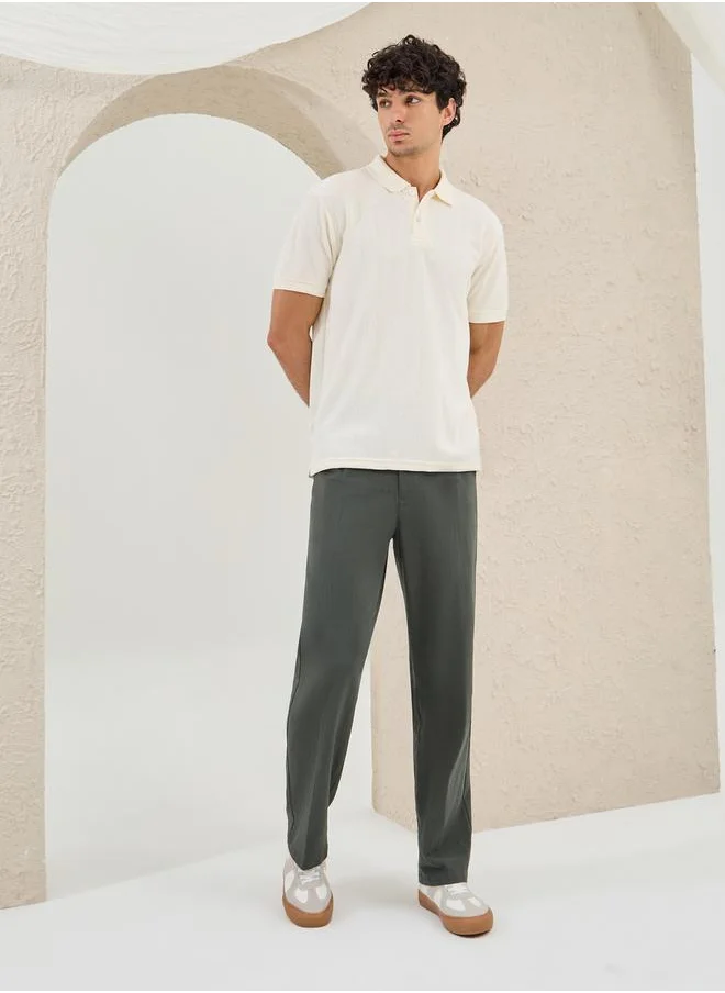 Styli Ribbed Textured Relaxed Fit Polo