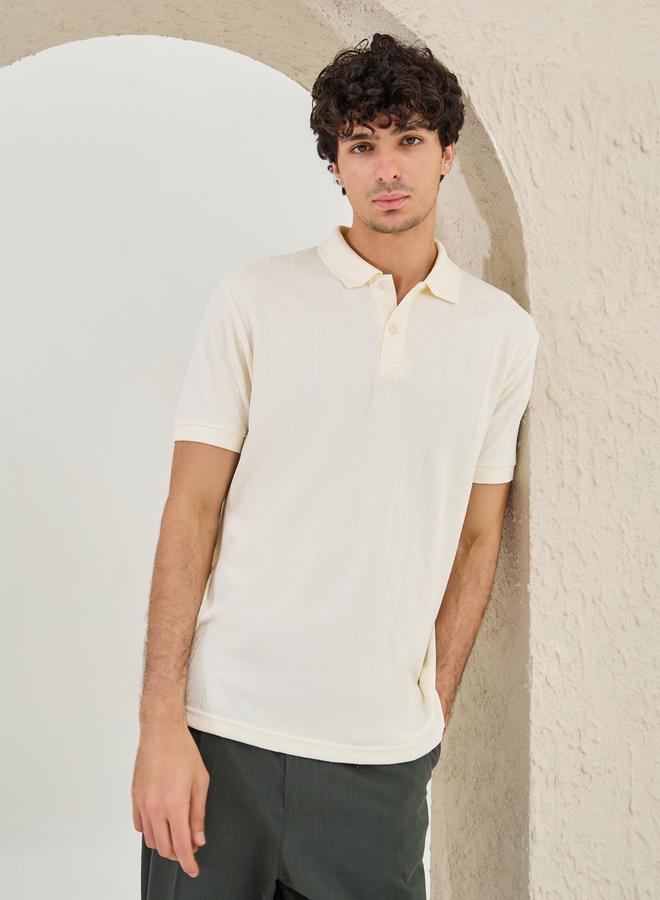 Styli Ribbed Textured Relaxed Fit Polo - Image 1