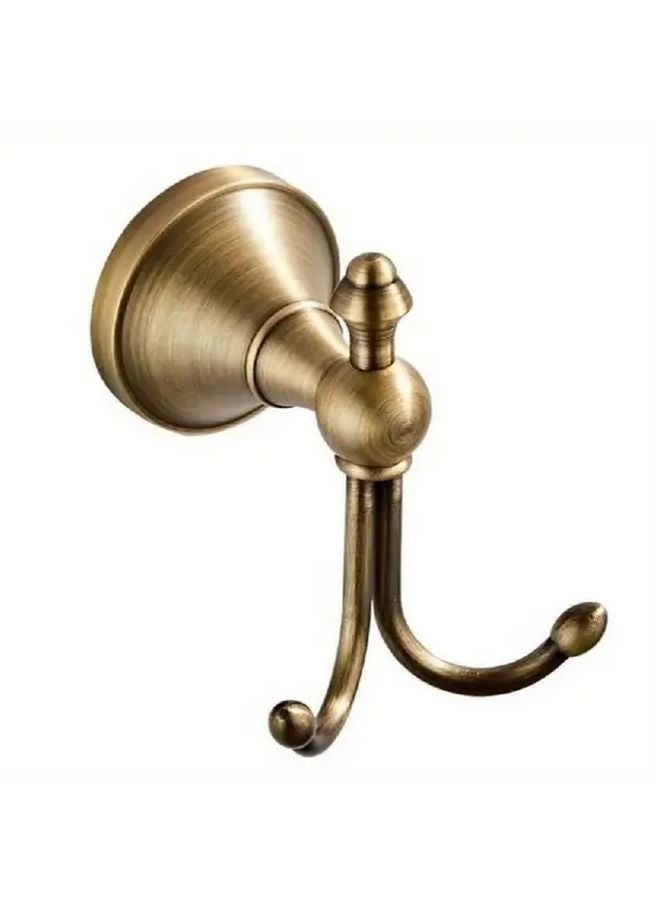 Horn Hook Traditional Brass Wall Mounted Towel Hanger Antique Style Double Coat Hooks Easy Install Bathroom Accessory - Image 1