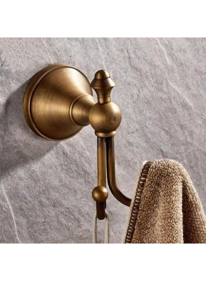 Horn Hook Traditional Brass Wall Mounted Towel Hanger Antique Style Double Coat Hooks Easy Install Bathroom Accessory - Image 2