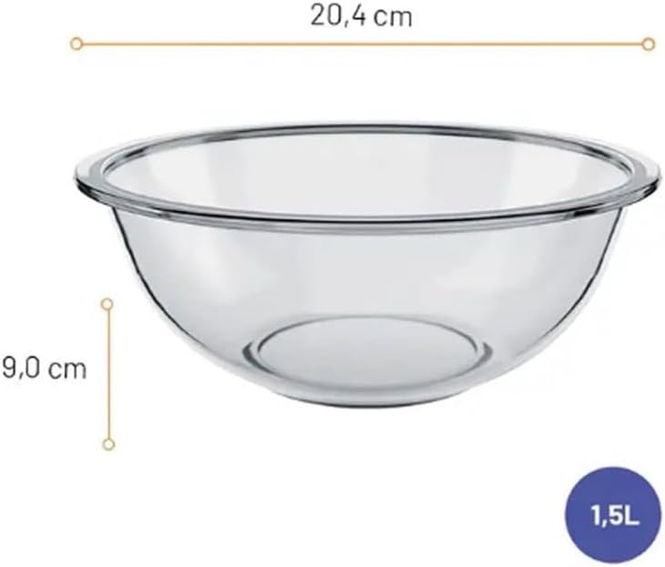 Marinex Glass Bowl Plus 1.5L, Durable Heat-Resistant Borosilicate Mixing & Serving Bowl | Transparent Multi-Purpose Medium Glass Bowl | Microwave, Freezer & Dishwasher Safe - Image 2