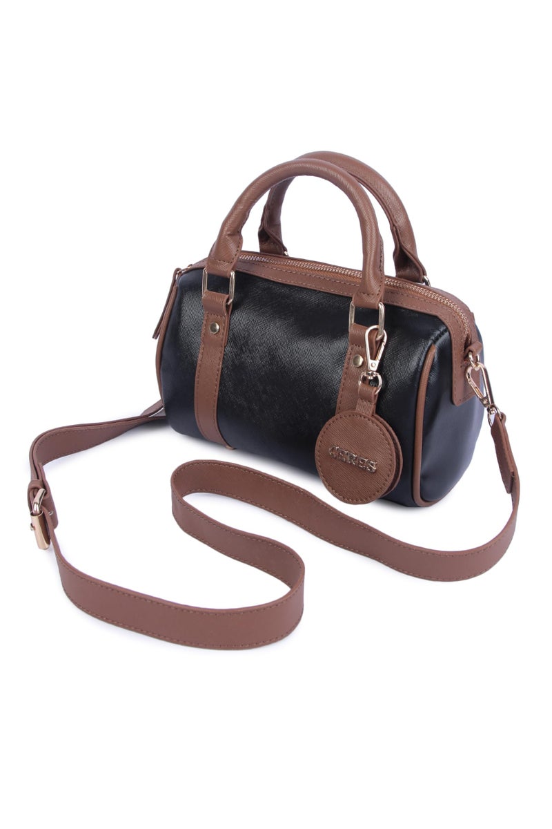 Ceres Mini Duffle Crossbody Bag for Women | Stylish Small Handbag with Top Handle | Adjustable Strap & Attached Travel Mirror | Crossbody Sling Bags - Black - Image 1