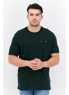 Men Crew Neck Short Sleeves Brand Logo T-Shirt, Dark Green