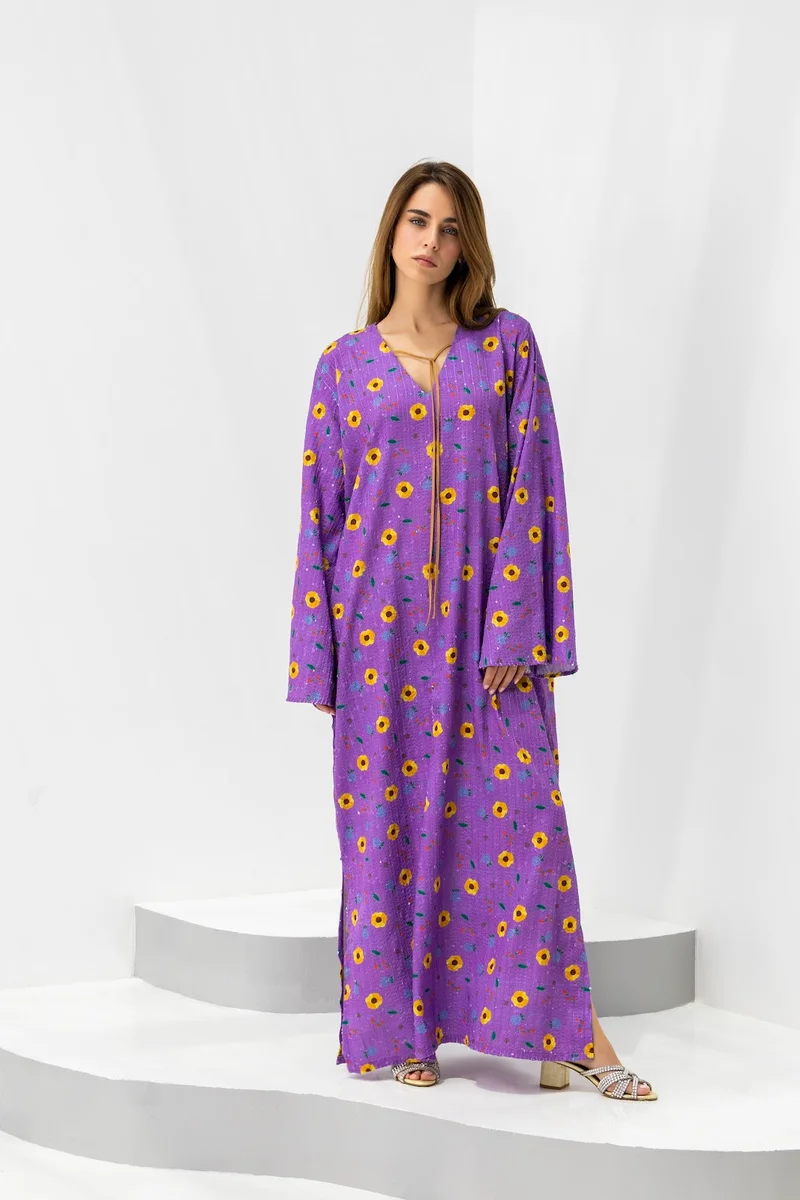 عباءات ريم Purple Sequin Kaftan Dress