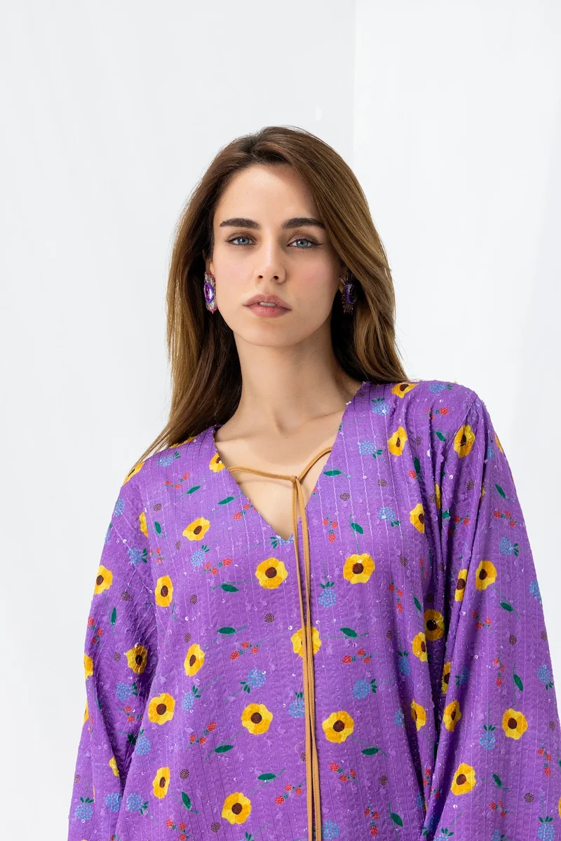 عباءات ريم Purple Sequin Kaftan Dress