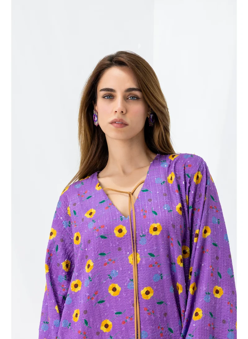 Reem Abayas Purple Sequin Kaftan