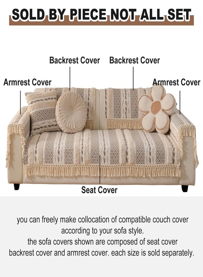 vctops Boho Cotton Linen Sofa Cover with Handmade Tassels Farmhouse Rustic Thick Tufted Setcional Couch Covers Non-Slip Soft Sofa Slipcover Washable Furniture Protector (Pattern F,28"x28") - Image 2