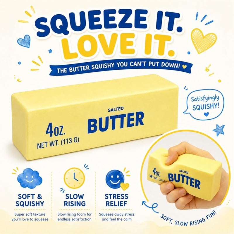 YESBAY Butter Squishy Toy, Slow Rising Butter Stick Squeeze Toy, PU Salted Butter Fidget Toy for Stress Relief, Soft Sensory Desk Toy for Office School (1) - Image 2