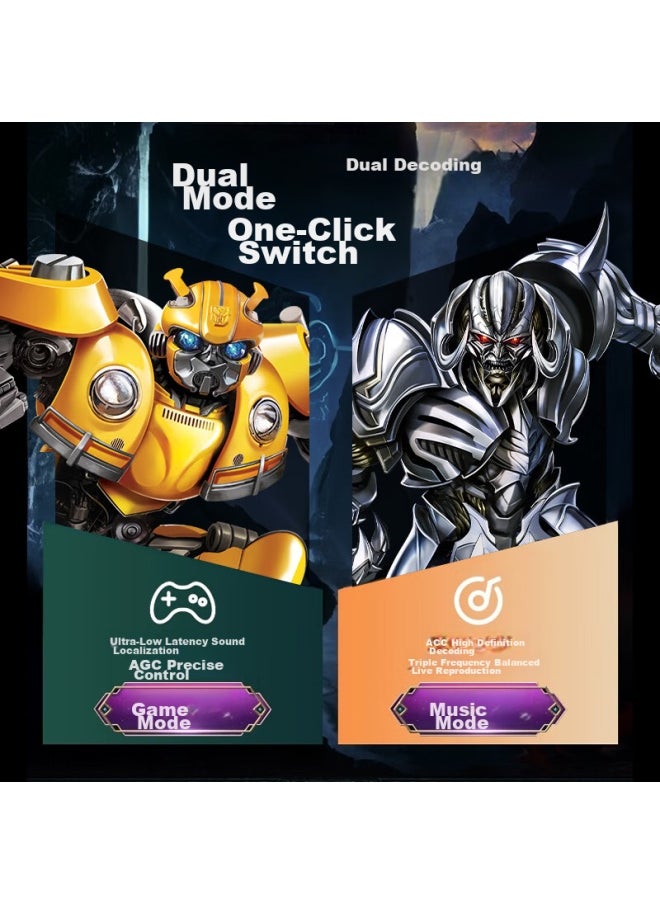 Transformers In-ear Bluetooth Headphones With Call Noise Reduction, Low Latency Gaming, Long Battery Life, Bumblebee Co-branded True Wireless Earphones With Surround Sound, Compatible With Apple, Huawei, Xiaomi