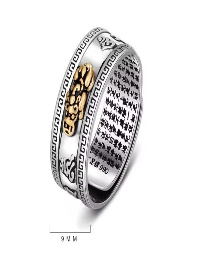 GEMTUB Adjustable Feng Shui Pixiu Ring with Carved Mantra | Retro Buddhist Wealth Amulet for Men & Women - Image 5