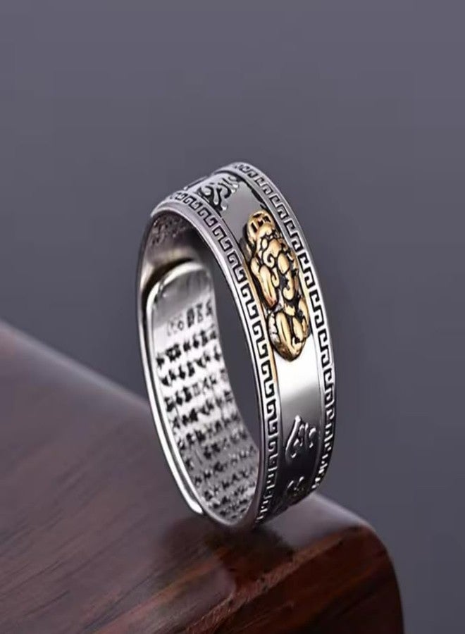 GEMTUB Adjustable Feng Shui Pixiu Ring with Carved Mantra | Retro Buddhist Wealth Amulet for Men & Women - Image 4