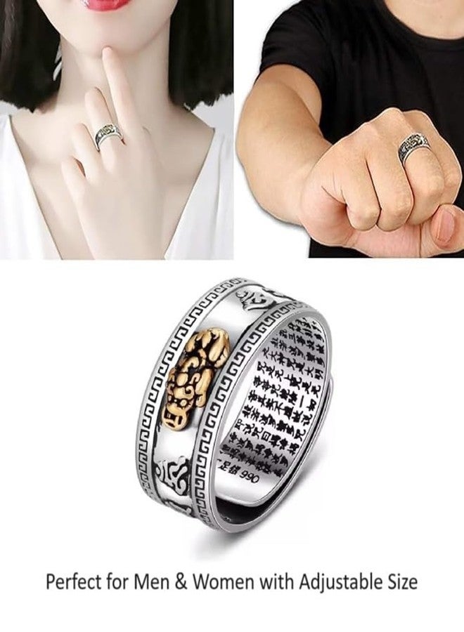 GEMTUB Adjustable Feng Shui Pixiu Ring with Carved Mantra | Retro Buddhist Wealth Amulet for Men & Women - Image 3