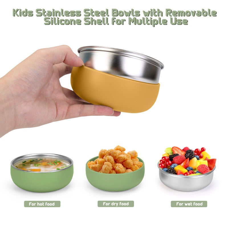 ShineMe Baby Bowls 2 Pack, Stainless Steel Bowls for Kids with Detachable Thick Colored Silicone Shell, Unbreakable Toddler Bowls for Soup, Cereal, Snack... - Image 3