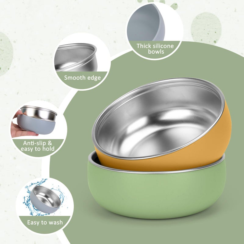 ShineMe Baby Bowls 2 Pack, Stainless Steel Bowls for Kids with Detachable Thick Colored Silicone Shell, Unbreakable Toddler Bowls for Soup, Cereal, Snack... - Image 4