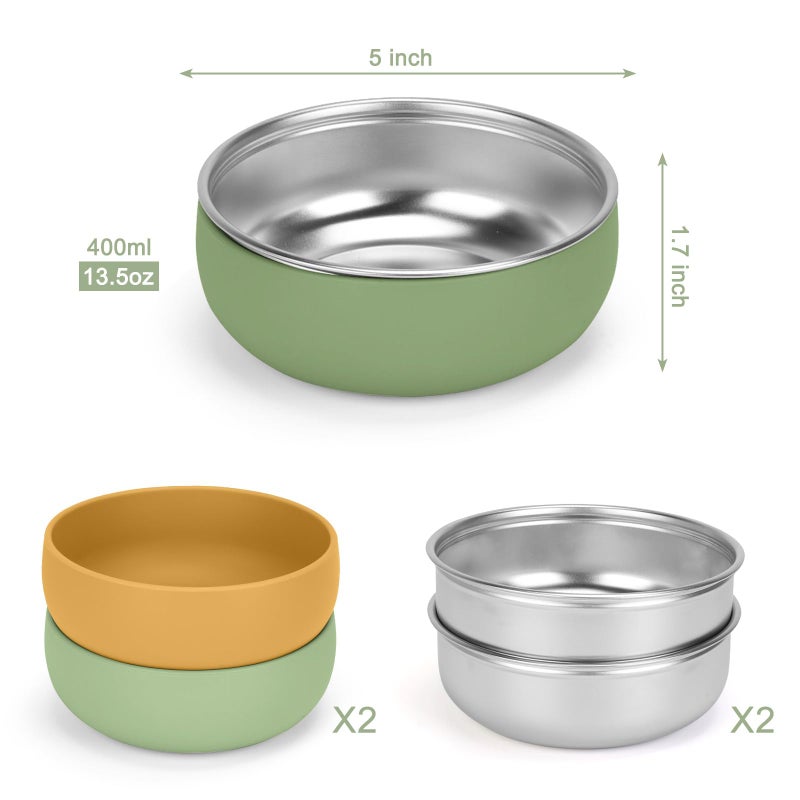 ShineMe Baby Bowls 2 Pack, Stainless Steel Bowls for Kids with Detachable Thick Colored Silicone Shell, Unbreakable Toddler Bowls for Soup, Cereal, Snack... - Image 2