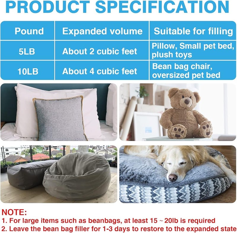 Acostop Shredded Memory Foam Filling for Bean Bag Filler Foam- Premium Soft Pillow Stuffing Foam- Couch Cushion Filling for Pouf Dog Beds Bean Bag Chairs Arts Crafts, Without Added Gel Particles (5LB) - Image 4