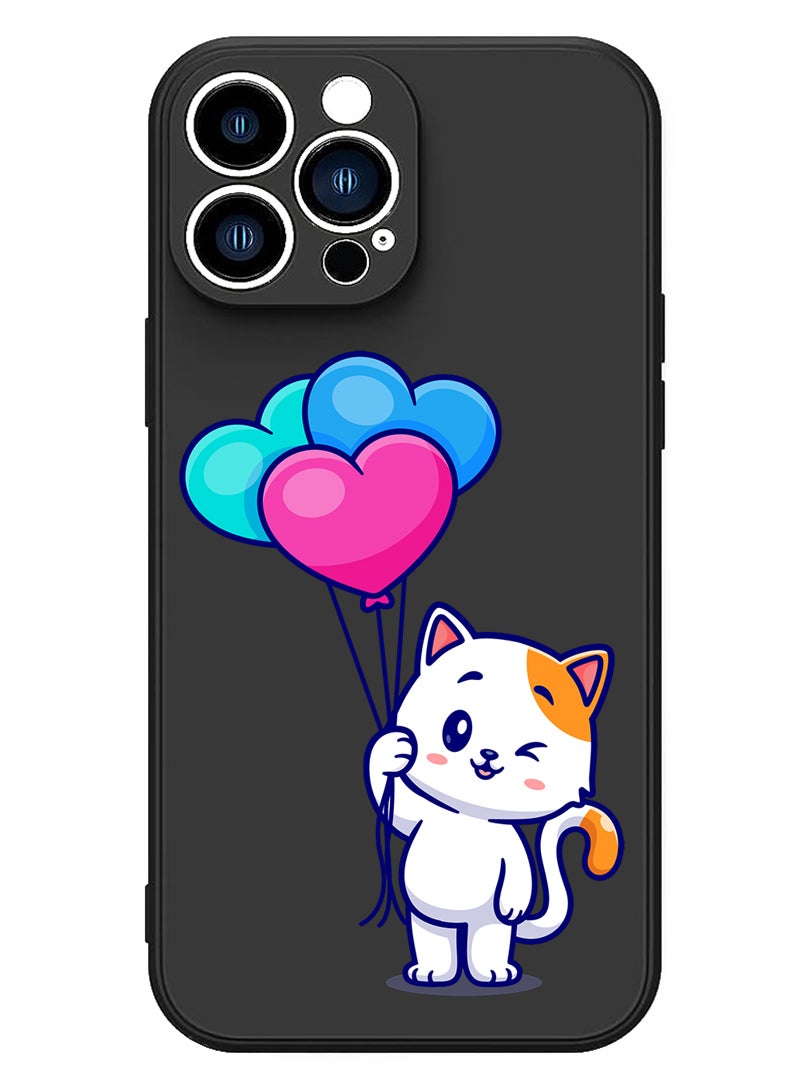 Theodor Protective Slim Fit Case Liquid Silicone Cover with Full Body Protection Anti-Scratch Shockproof Case For iPhone 14 Pro Black  - Cat love - Image 1