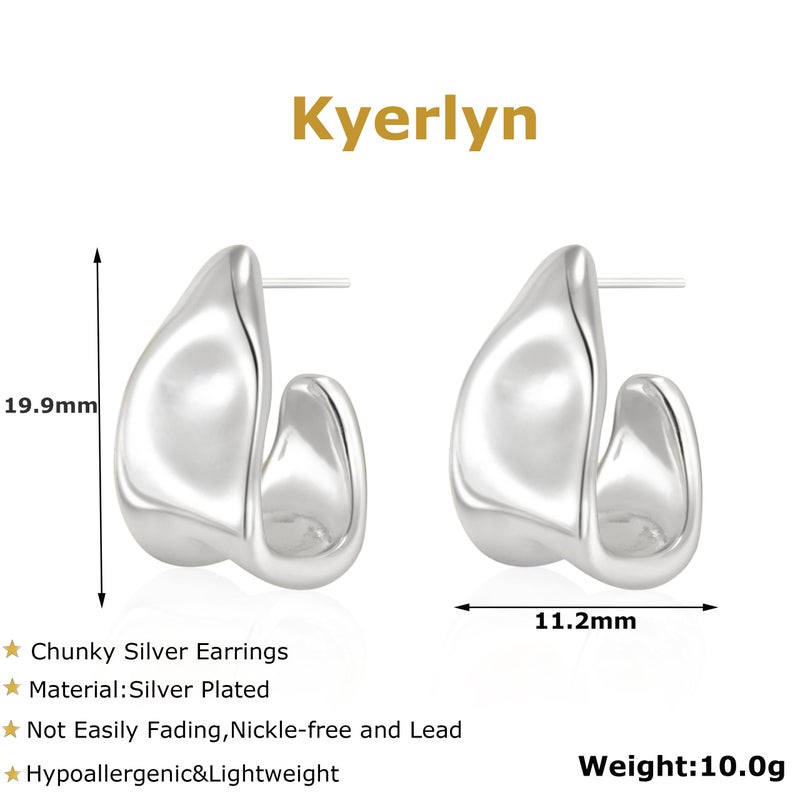 Kyerlyn Chunky Silver Earrings for Women, 14K Silver Plated Geometric Dangle Drop Earrings Statement Irregular Chunky Stud Trendy Hypoallergenic Fashion Jewelry Gift - Image 4