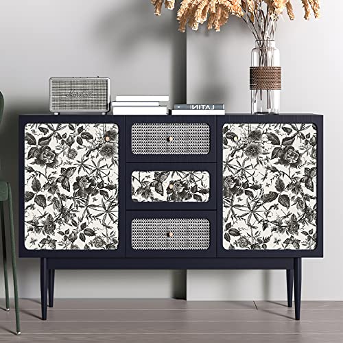 JiffDiff Floral Vintage Wallpaper Peel and Stick Wall Stick Black and White Rose Removable Vinyl Wall Paper Sketch Floral Decor for Living Room, Nursery, Wedding, 15.8inx 236in - Image 4