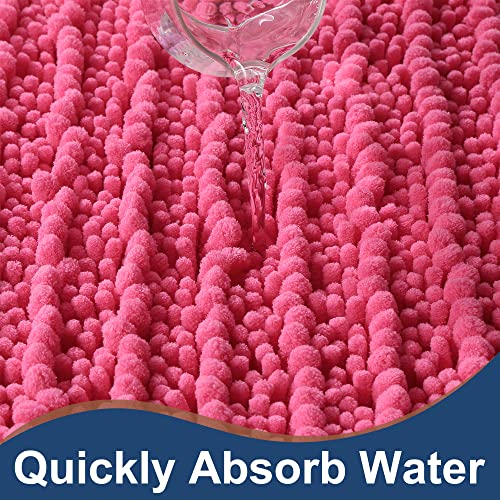 FLOLEOPA Luxury Chenille Hot Pink Bathroom Rugs Bath Mats Sets, Extra Soft and Absorbent Bathroom Rugs Non Skid Machine Wash Dry Bath Mats（32"x20" Plus 17"x24"） - Image 4