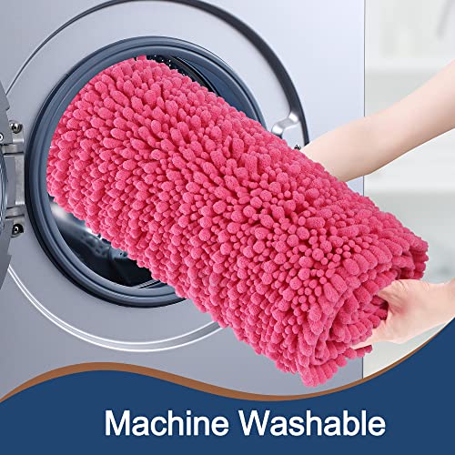 FLOLEOPA Luxury Chenille Hot Pink Bathroom Rugs Bath Mats Sets, Extra Soft and Absorbent Bathroom Rugs Non Skid Machine Wash Dry Bath Mats（32"x20" Plus 17"x24"） - Image 5
