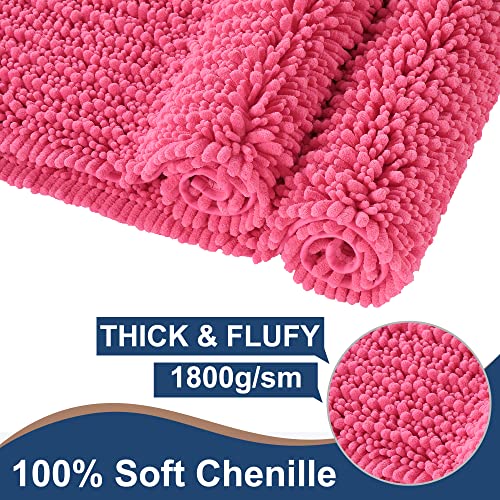 FLOLEOPA Luxury Chenille Hot Pink Bathroom Rugs Bath Mats Sets, Extra Soft and Absorbent Bathroom Rugs Non Skid Machine Wash Dry Bath Mats（32"x20" Plus 17"x24"） - Image 3