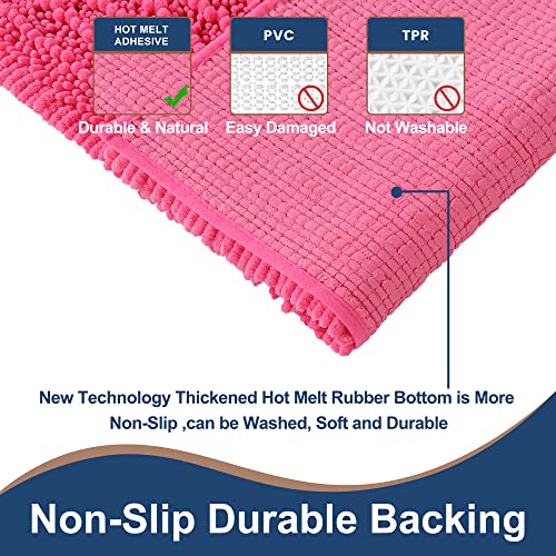 FLOLEOPA Luxury Chenille Hot Pink Bathroom Rugs Bath Mats Sets, Extra Soft and Absorbent Bathroom Rugs Non Skid Machine Wash Dry Bath Mats（32"x20" Plus 17"x24"） - Image 2