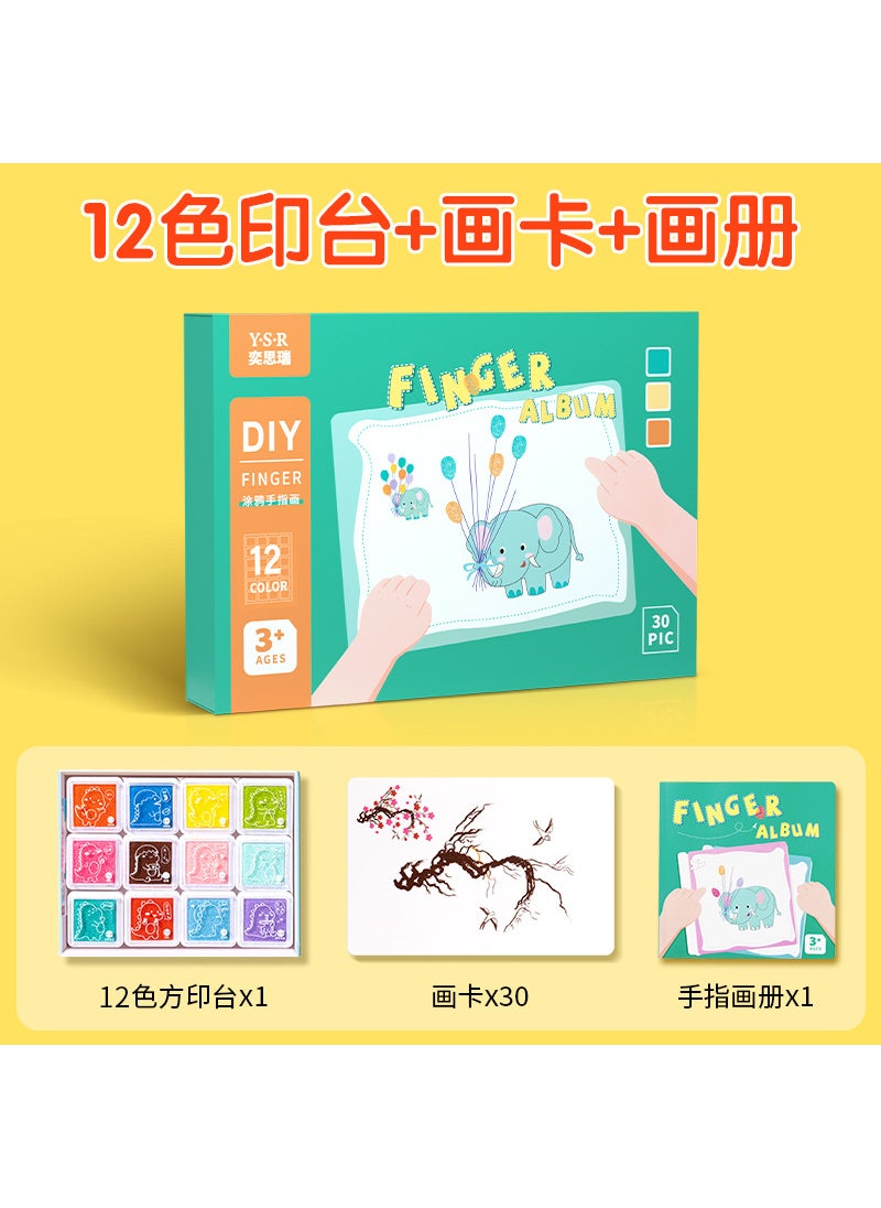 Generic - Childrens finger painting coloring painting picture book kindergarten Palm dot painting toy inkpad painting tool pigment non-toxic[Gift box] 12-color printing table +30 picture cards + picture album [Gift box] 12-color printing table +30 picture cards + picture album - Image 1
