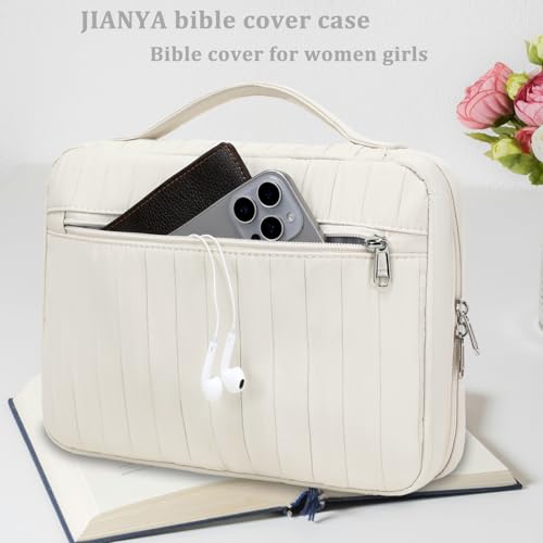 JIANYA Bible Cover Case for Women, Bible Book Cover Carrying Case with Handle and Zippered Pocket, Bible Study Supplies Gift for Women - Image 2