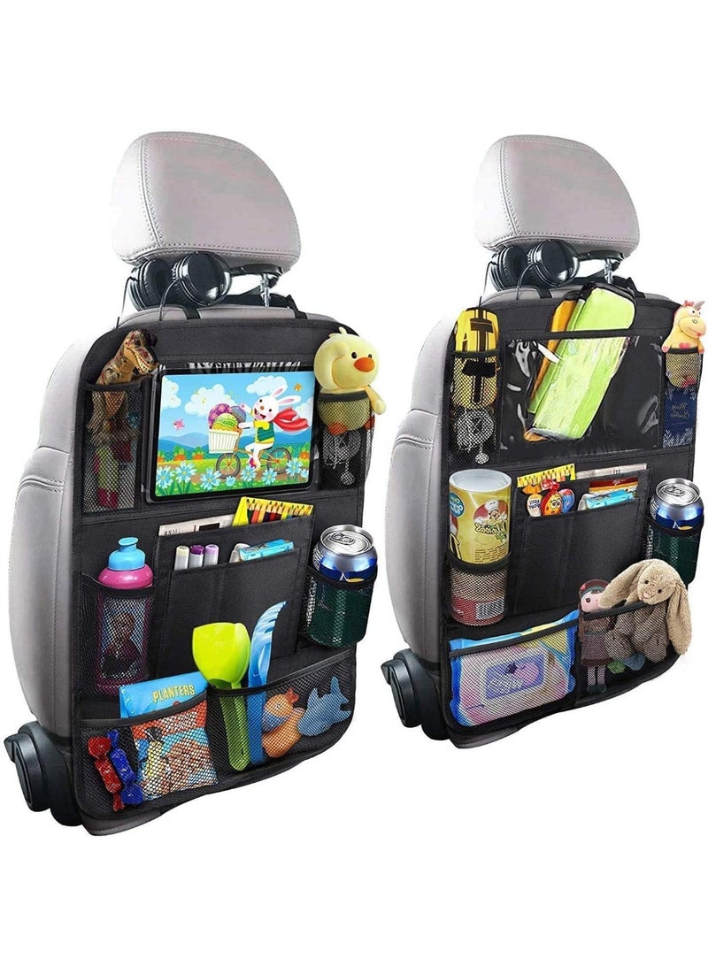 Generic 2 Pack Car Back Seat Storage Organizer with Touch Screen Tablet Holder, Kick Mats Car Seat Back Protectors, 9 Storage Pockets, for Store Bottles, Books, Toys, Snacks, etc - Image 1