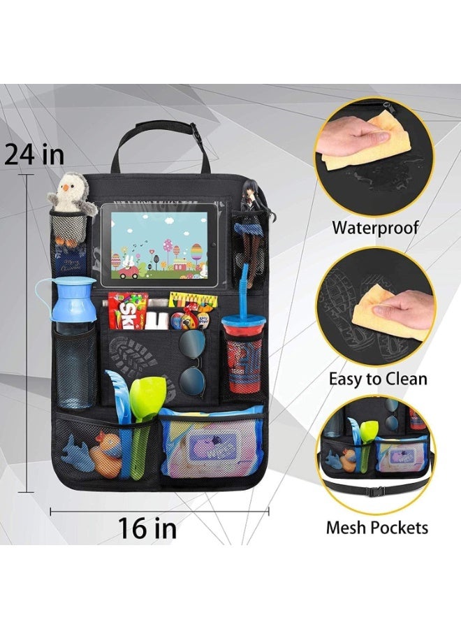 Generic 2 Pack Car Back Seat Storage Organizer with Touch Screen Tablet Holder, Kick Mats Car Seat Back Protectors, 9 Storage Pockets, for Store Bottles, Books, Toys, Snacks, etc - Image 2