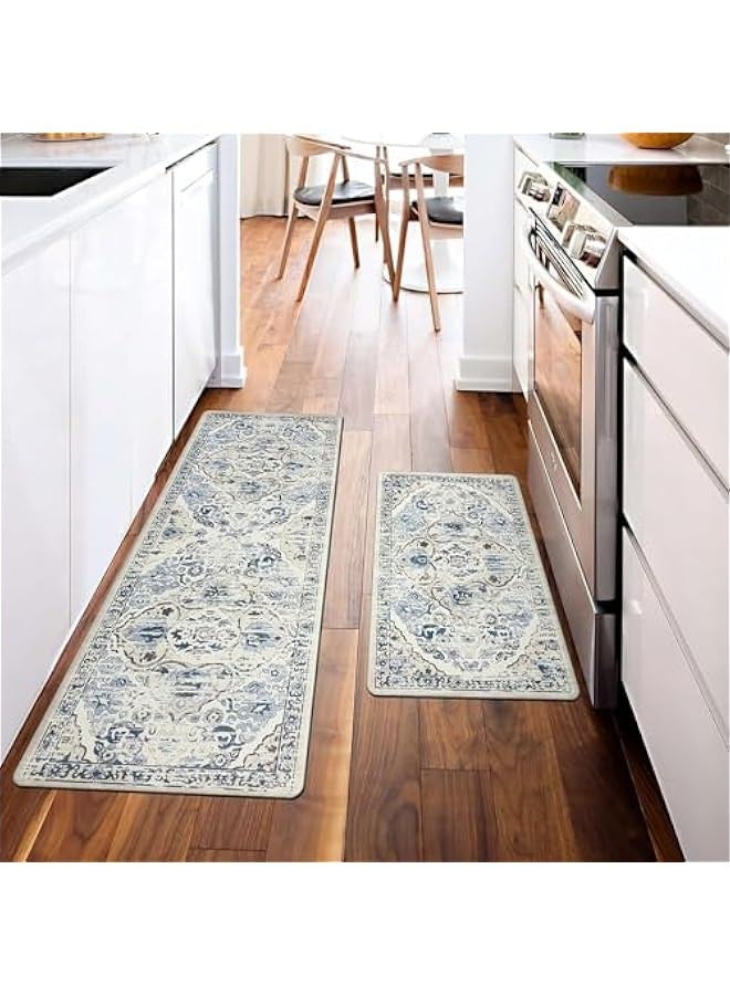 تراسل سجادة مطبخ مضادة للتعب مجموعة من 2 سجادة مطبخ مانعة للانزلاق للأرضية سجادة مطبخ مريحة ومبطنة للمطبخ سجادة مطبخ مريحة ومضادة للتعب سجادة مطبخ من الفوم PVC مقاومة للماء - Image 1