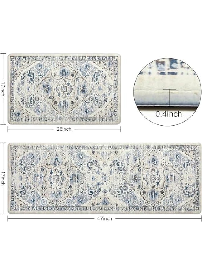 تراسل سجادة مطبخ مضادة للتعب مجموعة من 2 سجادة مطبخ مانعة للانزلاق للأرضية سجادة مطبخ مريحة ومبطنة للمطبخ سجادة مطبخ مريحة ومضادة للتعب سجادة مطبخ من الفوم PVC مقاومة للماء - Image 2