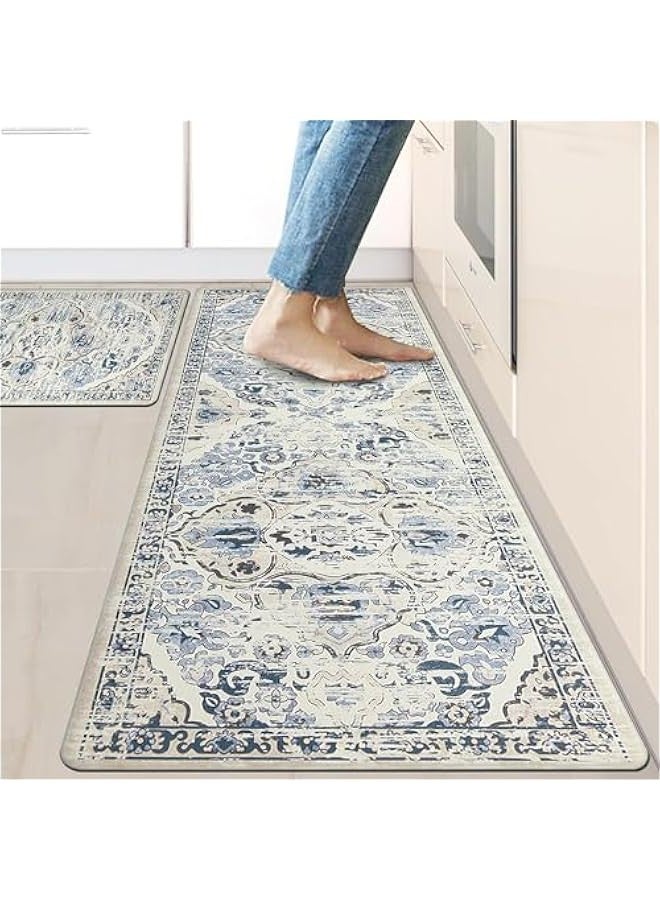 تراسل سجادة مطبخ مضادة للتعب مجموعة من 2 سجادة مطبخ مانعة للانزلاق للأرضية سجادة مطبخ مريحة ومبطنة للمطبخ سجادة مطبخ مريحة ومضادة للتعب سجادة مطبخ من الفوم PVC مقاومة للماء - Image 3