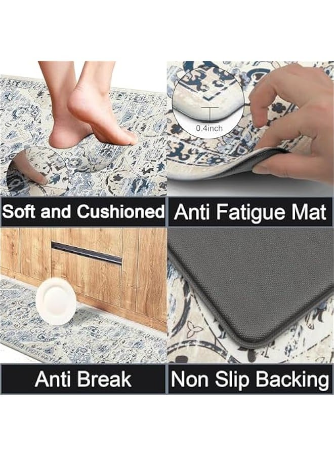 تراسل سجادة مطبخ مضادة للتعب مجموعة من 2 سجادة مطبخ مانعة للانزلاق للأرضية سجادة مطبخ مريحة ومبطنة للمطبخ سجادة مطبخ مريحة ومضادة للتعب سجادة مطبخ من الفوم PVC مقاومة للماء - Image 5