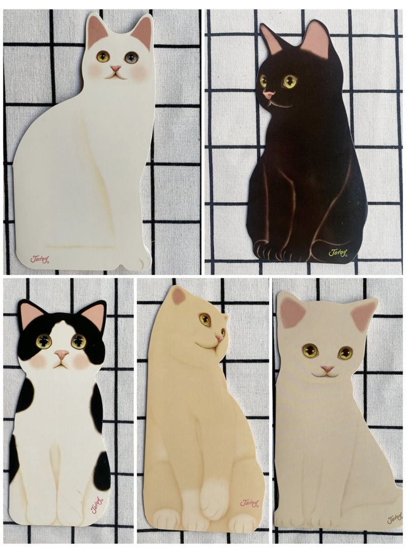 5pcs Cat-Shaped Greeting Cards – Cute Assorted Designs with Pink Envelopes for Birthdays, Thank You Notes & Gift Tags - Image 1