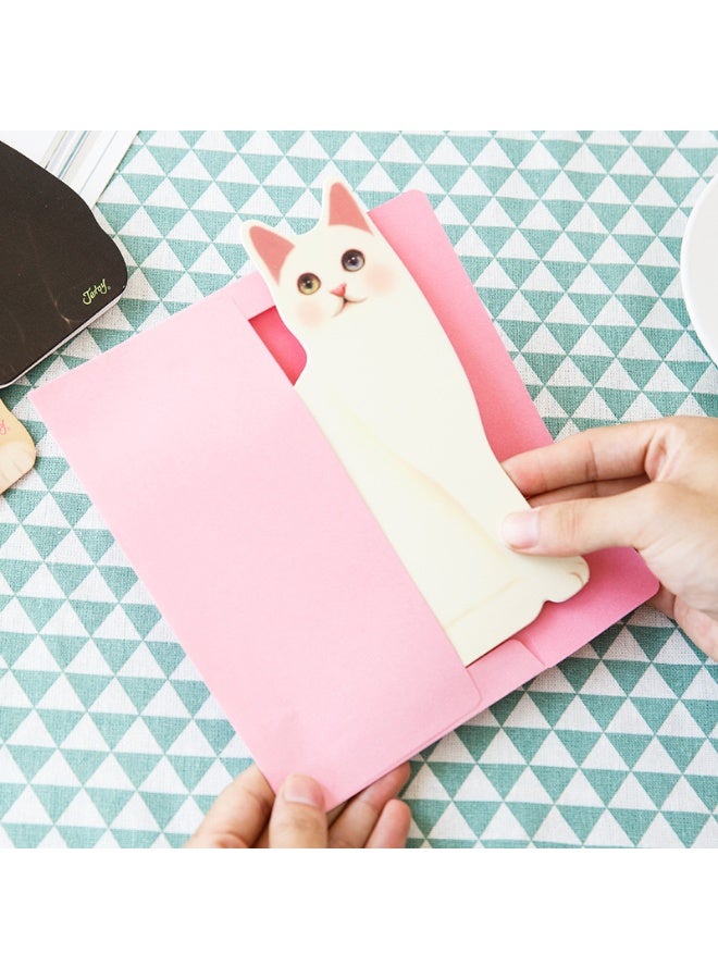 5pcs Cat-Shaped Greeting Cards – Cute Assorted Designs with Pink Envelopes for Birthdays, Thank You Notes & Gift Tags - Image 3