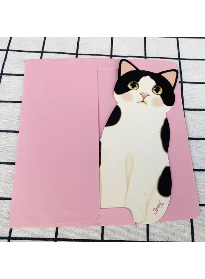 5pcs Cat-Shaped Greeting Cards – Cute Assorted Designs with Pink Envelopes for Birthdays, Thank You Notes & Gift Tags - Image 5