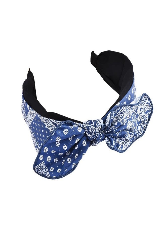 Kefley Boho Bow Bandana Headband Wide Bandanna Headband Navy Blue Top Bow-Knot Knotted Hairband Headwraps Ethnic Turban Headbands Headwear Hair Bandanas for Women - Image 1