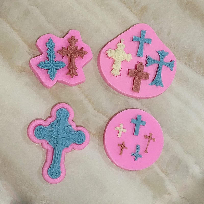 ZYOUNG 4 Pcs Small Chocolate Molds Baptism Cake Decorations Cross Cake Candy Mold,Fondant Polymer Clay Mold - Image 4